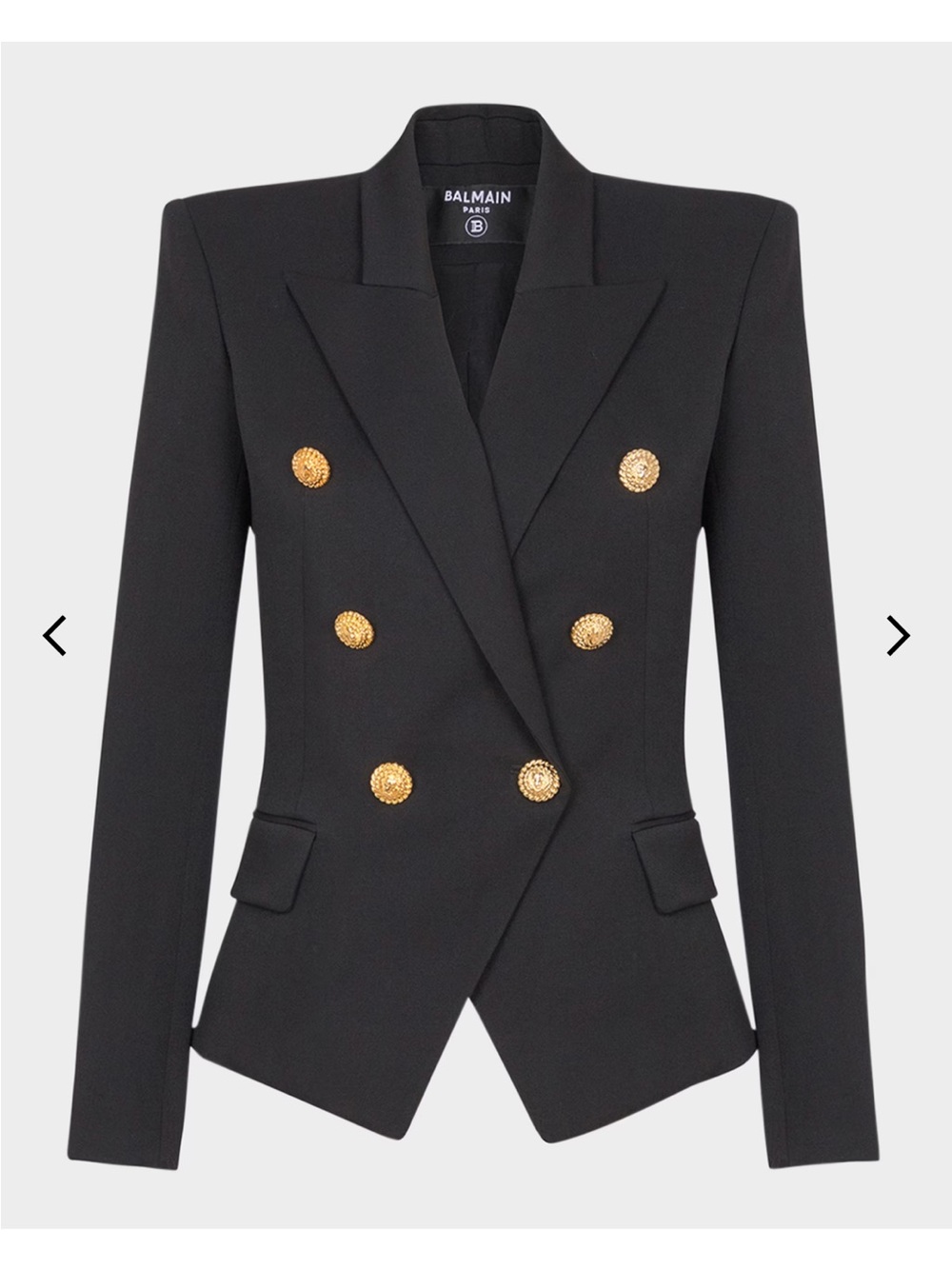 Balmain Black Tailored Double-Breasted Blazer with Gold Buttons
